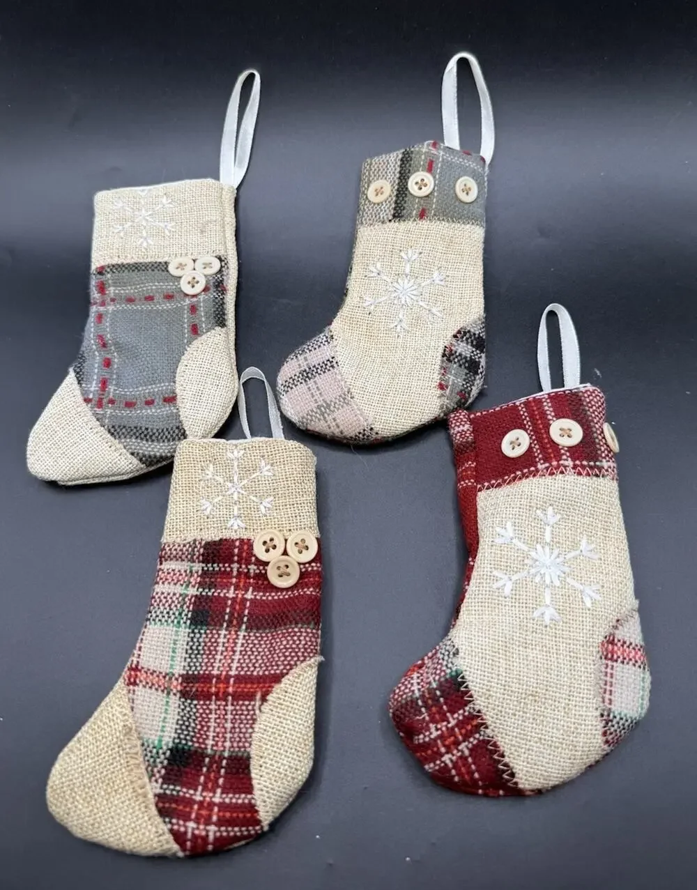 Primitive Ornament Plaid Rustic Stocking HANDMADE Christmas Ornaments -Lo24